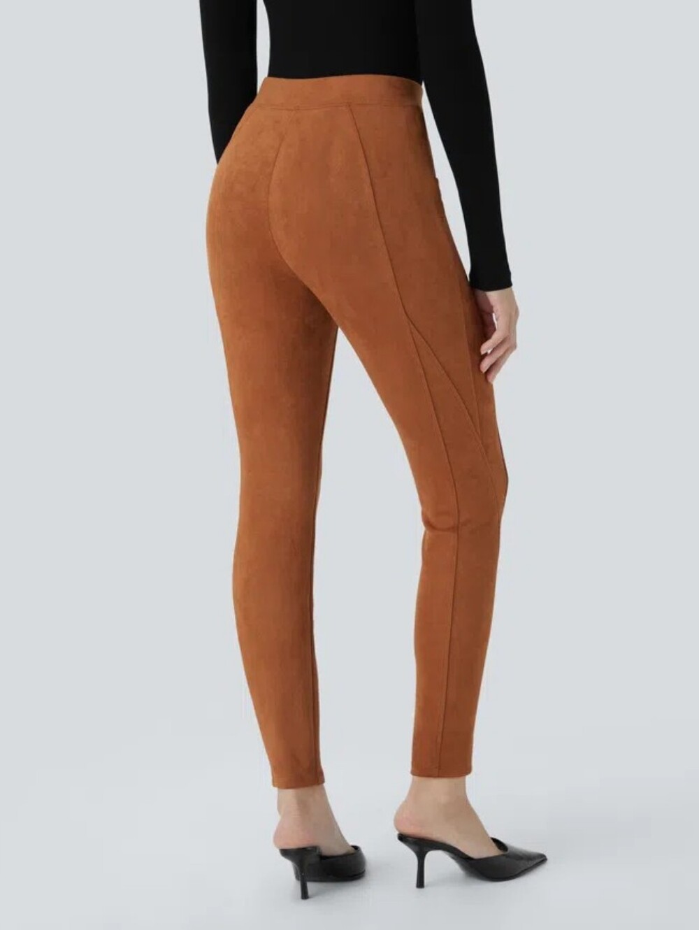 Halara High Waisted Tummy Control Pocket Faux Suede Leggings Sz Med Burnt Orange